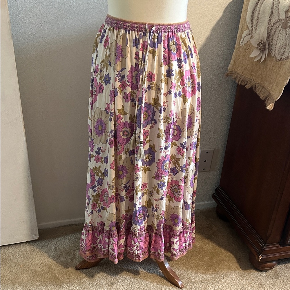 Floral Maxi Skirt in Purple and Cream